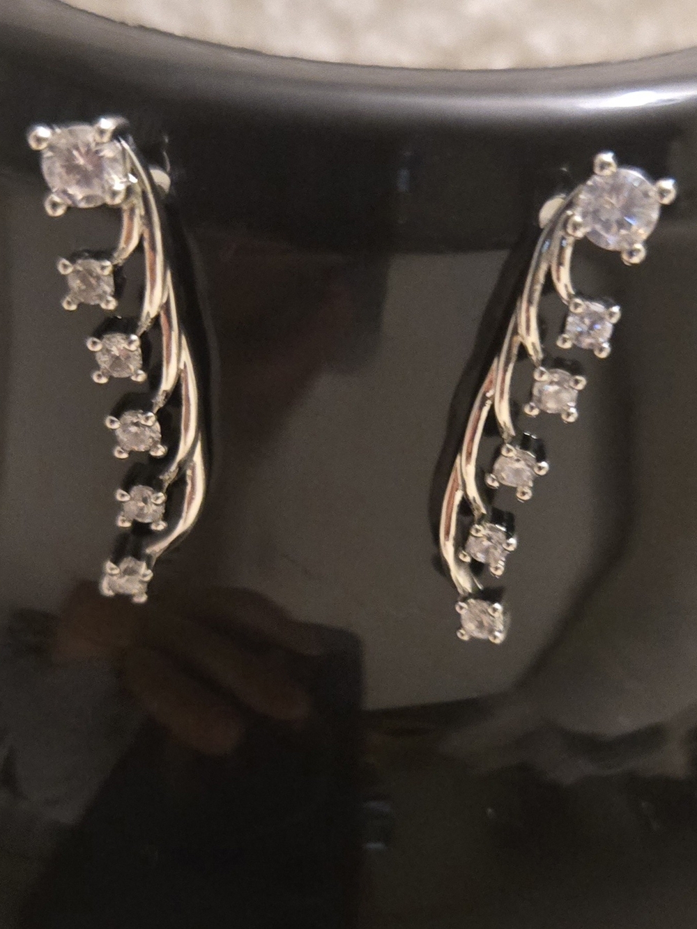 Silver-tone Crystal Ear Climbers - Elegant Silver Jewelry